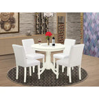 Ensemble de salle à manger rond Lin Blanc avec chaises Parson en cuir PU blanc, 3 ou 5 pièces