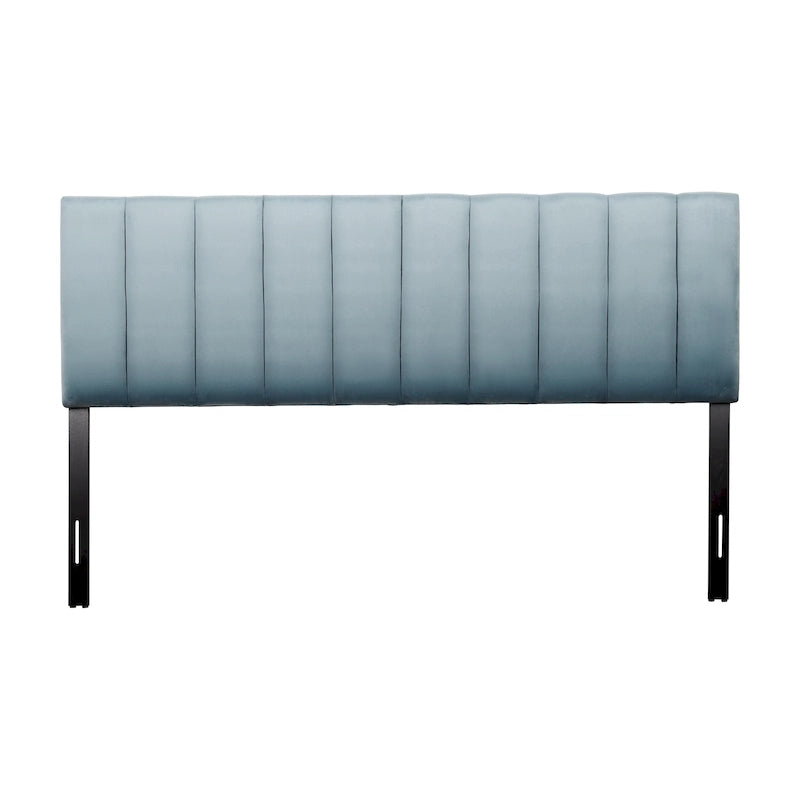 Tête de lit capitonnée en velours bleu/crème (lit King Size pour 1 ou 2 personnes)