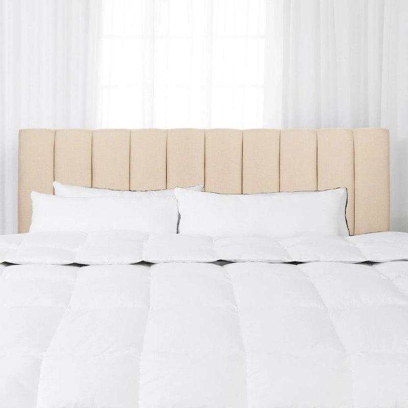 Tête de lit capitonnée en velours bleu/crème (lit King Size pour 1 ou 2 personnes)