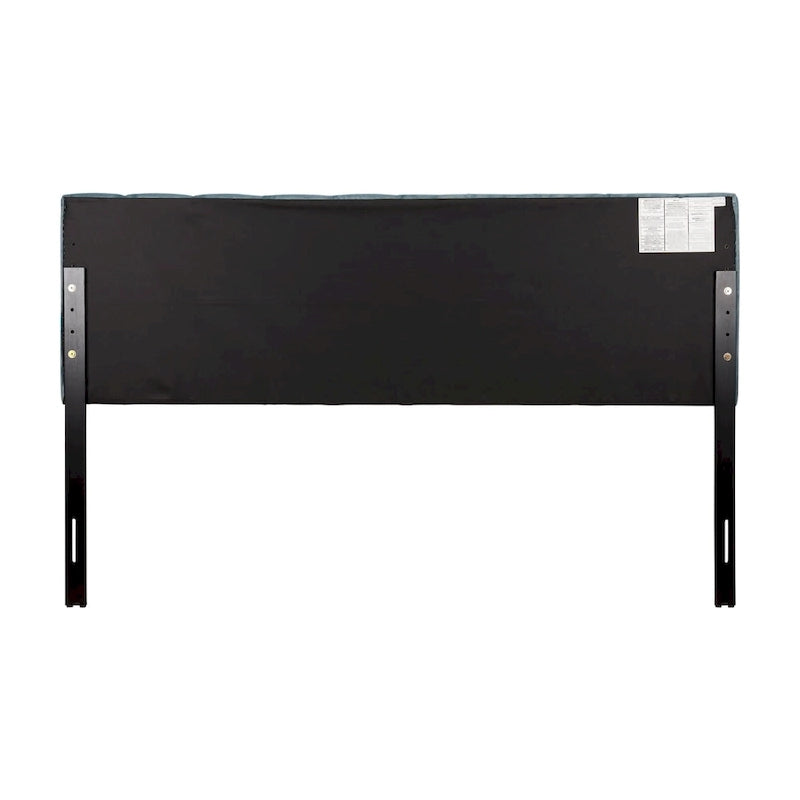 Tête de lit capitonnée en velours bleu/crème (lit King Size pour 1 ou 2 personnes)
