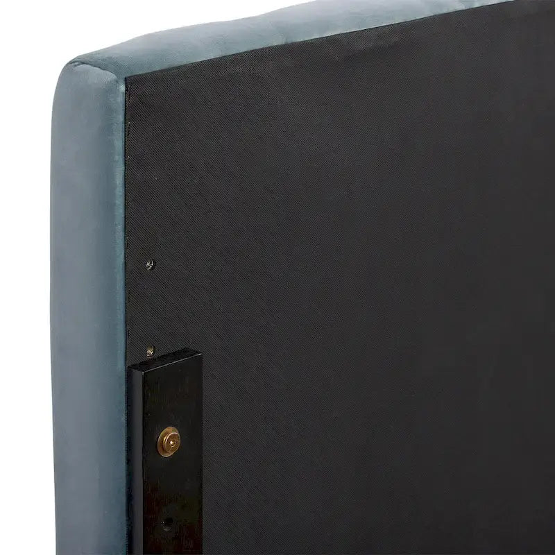 Tête de lit capitonnée en velours bleu/crème (lit King Size pour 1 ou 2 personnes)