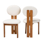 Chaise de salle à manger en tissu bouclé crème/gris et bois, lot de 2