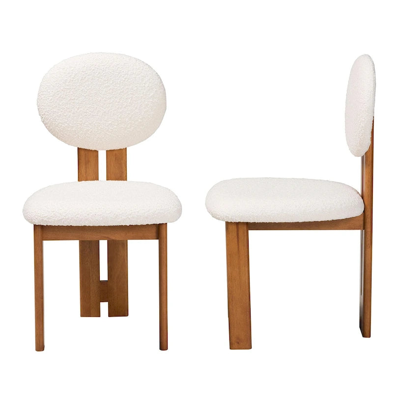 Chaise de salle à manger en tissu bouclé crème/gris et bois, lot de 2