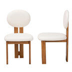 Chaise de salle à manger en tissu bouclé crème/gris et bois, lot de 2