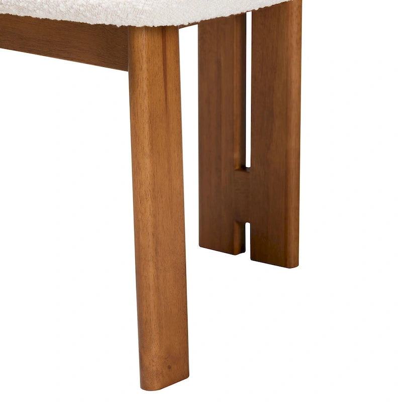 Chaise de salle à manger en tissu bouclé crème/gris et bois, lot de 2