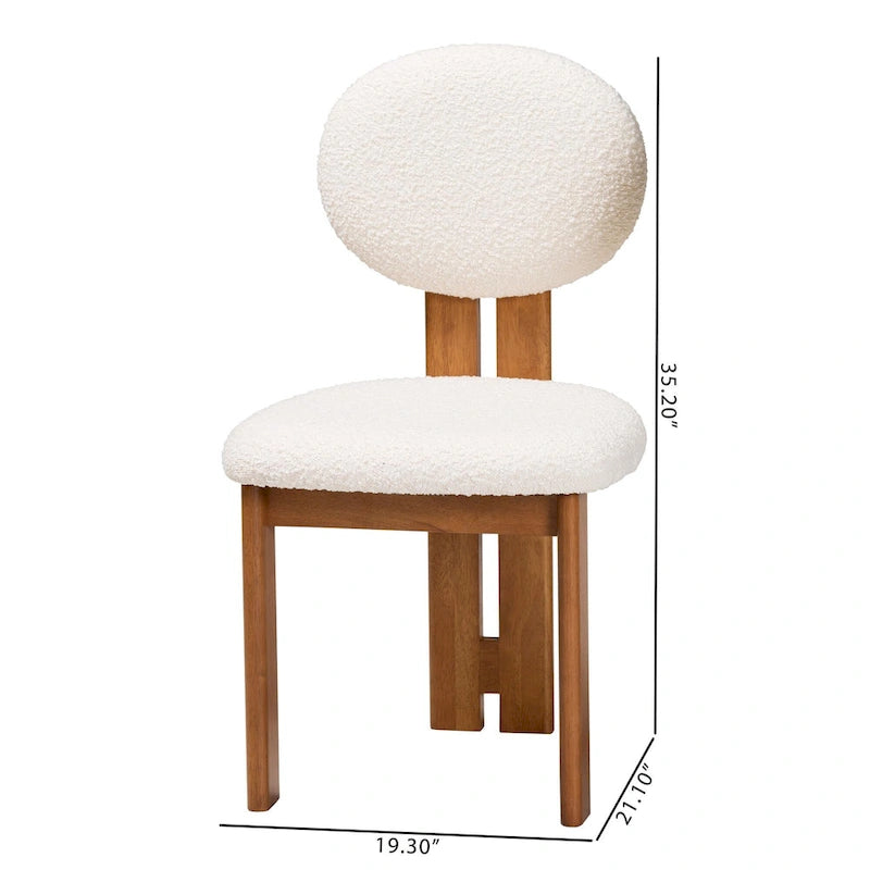 Chaise de salle à manger en tissu bouclé crème/gris et bois, lot de 2