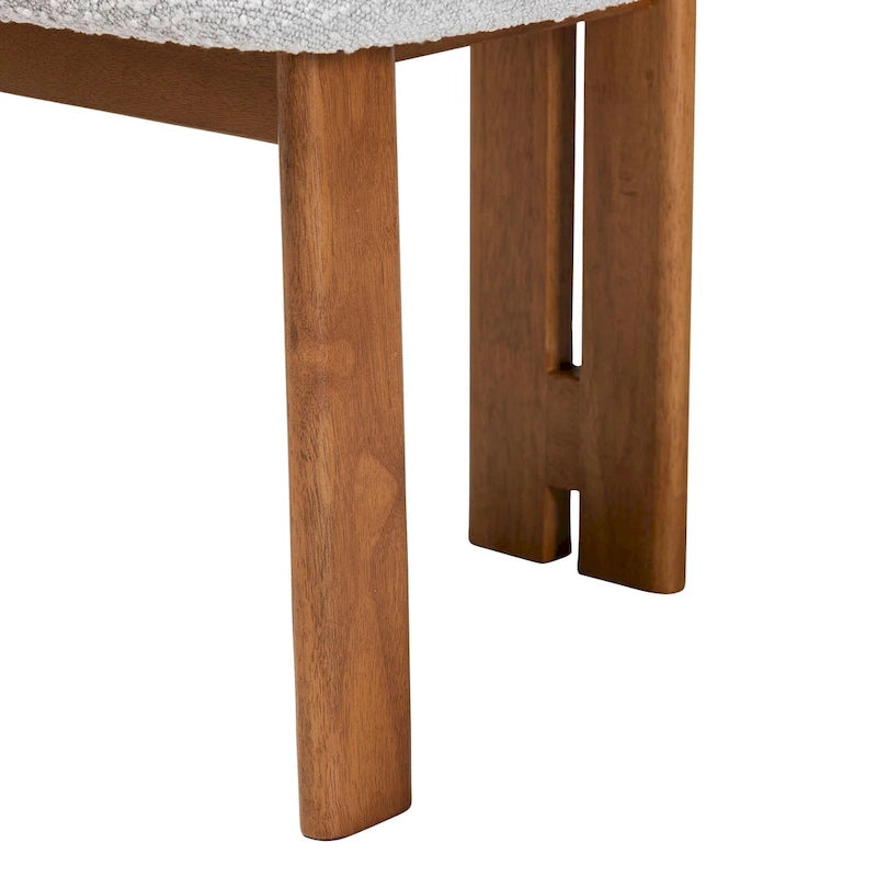 Chaise de salle à manger en tissu bouclé crème/gris et bois, lot de 2