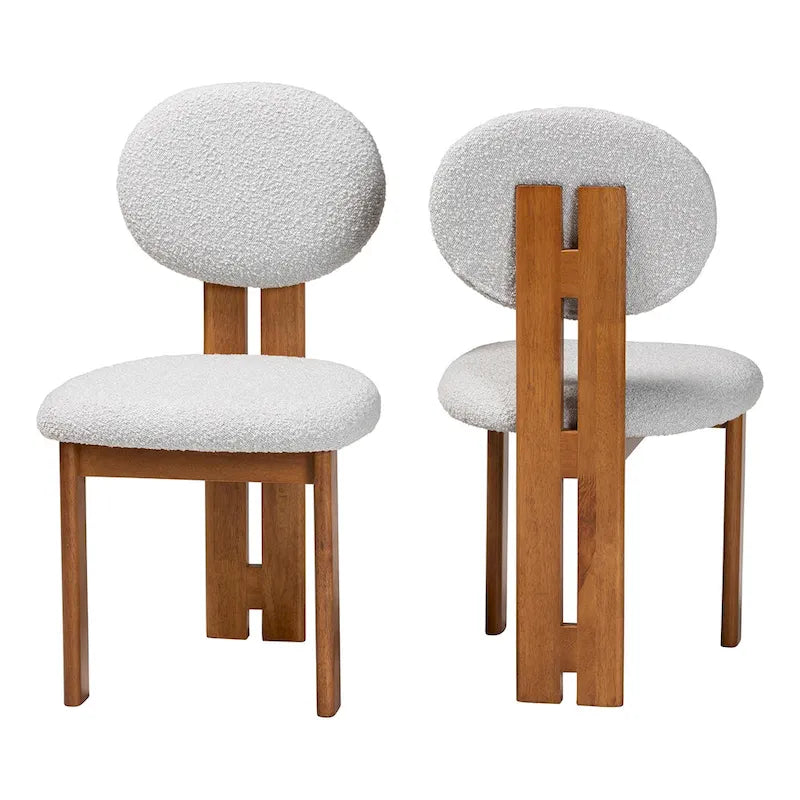 Chaise de salle à manger en tissu bouclé crème/gris et bois, lot de 2
