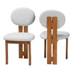 Chaise de salle à manger en tissu bouclé crème/gris et bois, lot de 2