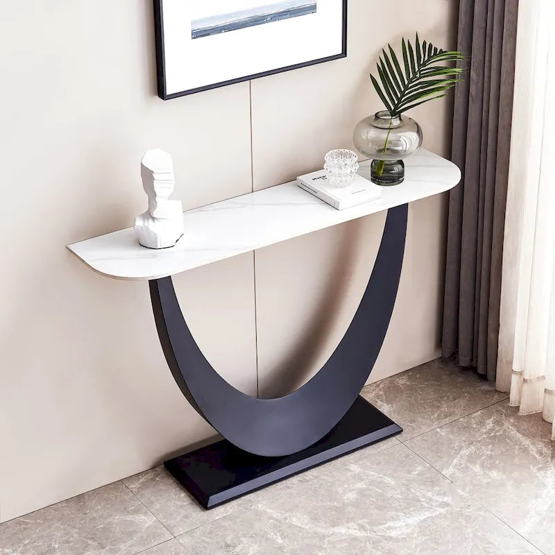 Console en pierre frittée noire, style moderne, cadre en métal, usage unique, 120 cm