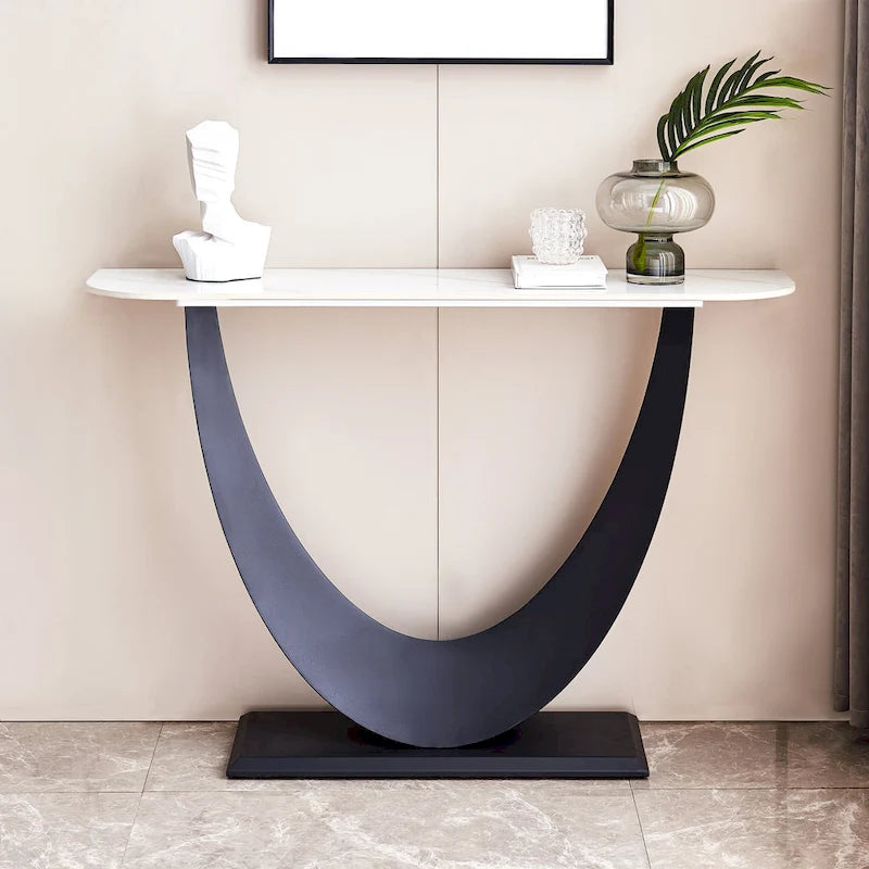 Console en pierre frittée noire, style moderne, cadre en métal, usage unique, 120 cm