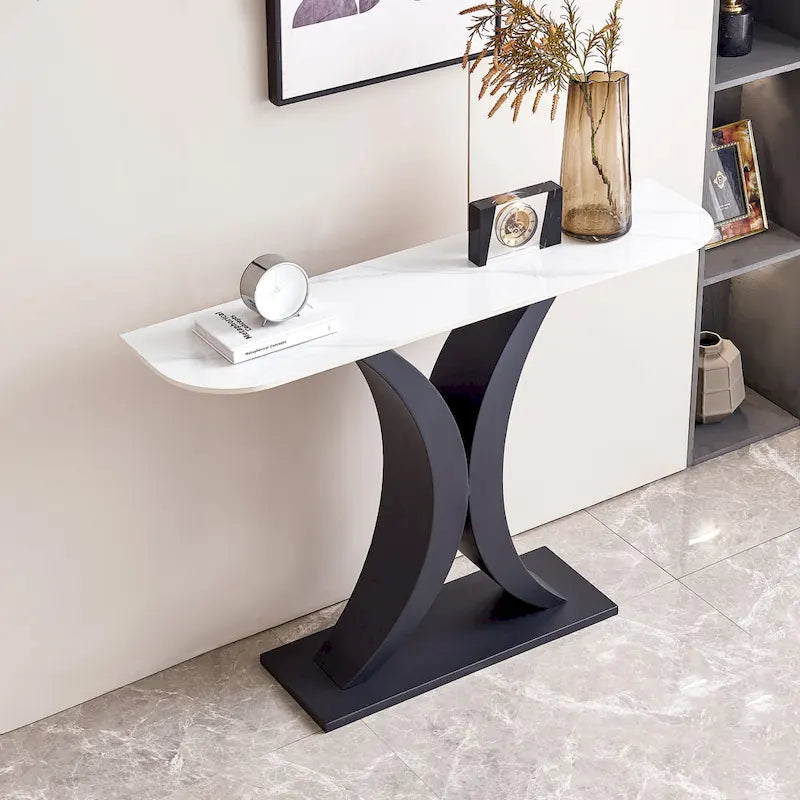 Console en pierre frittée noire, style moderne, cadre en métal, usage unique, 120 cm
