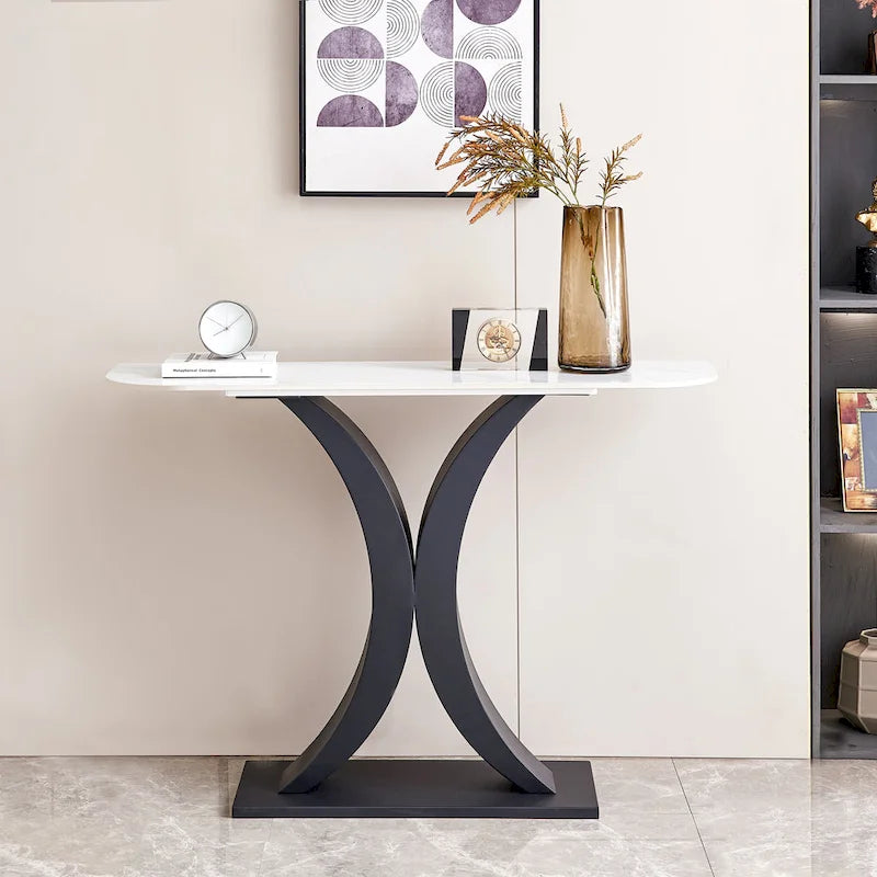Console en pierre frittée noire, style moderne, cadre en métal, usage unique, 120 cm