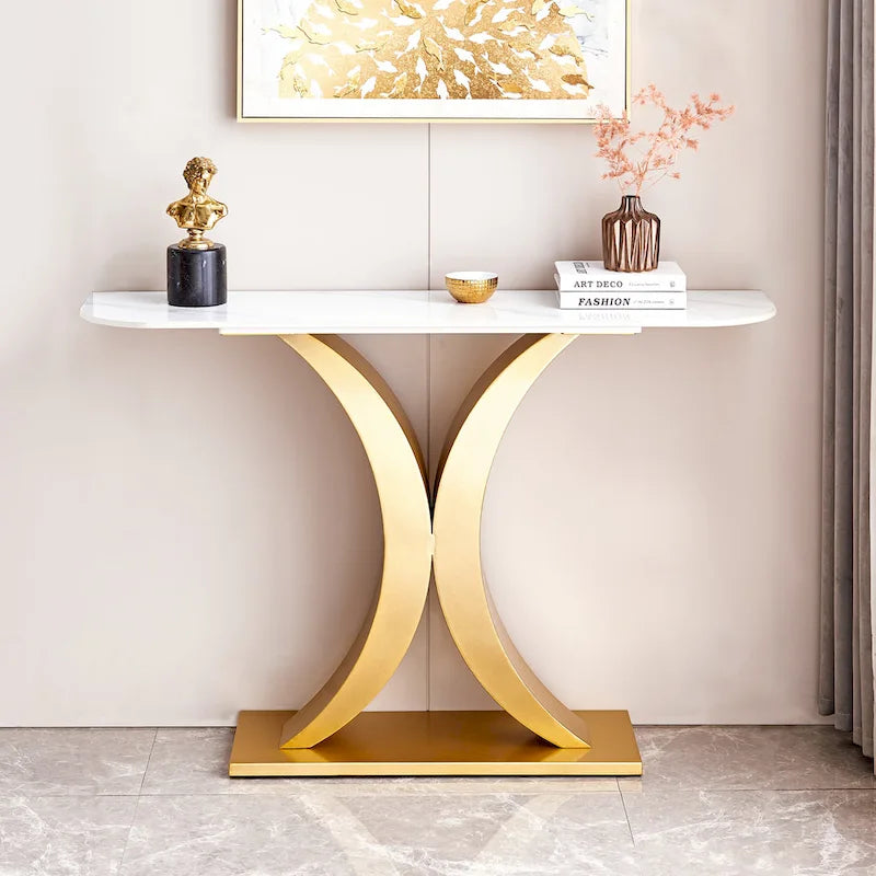 Console en pierre frittée noire, style moderne, cadre en métal, usage unique, 120 cm