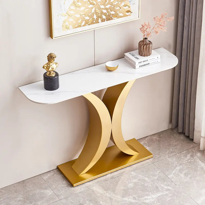 Console en pierre frittée noire, style moderne, cadre en métal, usage unique, 120 cm