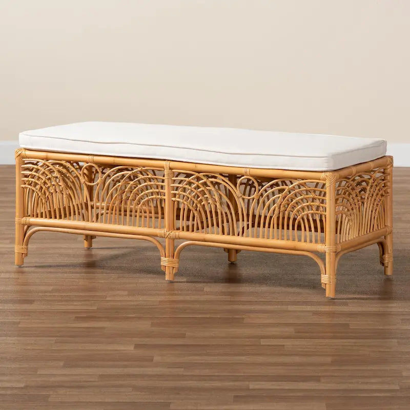 Banc en rotin clair et miel, style bohème, 1 place
