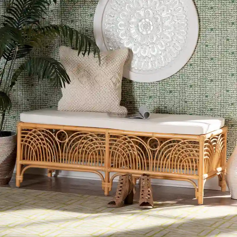 Banc en rotin clair et miel, style bohème, 1 place