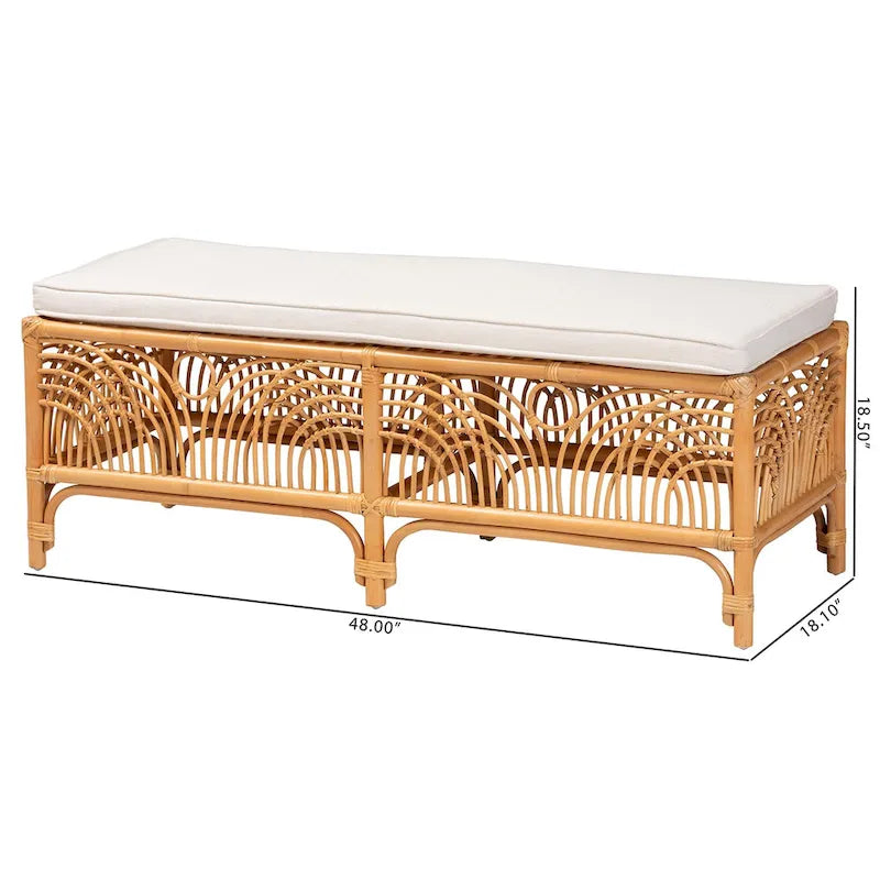 Banc en rotin clair et miel, style bohème, 1 place