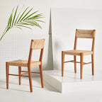 Chaise de salle à manger en rotin naturel/noir, dossier ouvert tissé, lot de 2