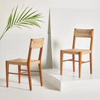 Chaise de salle à manger en rotin naturel/noir, dossier ouvert tissé, lot de 2