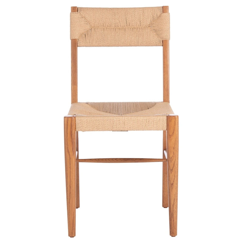 Chaise de salle à manger en rotin naturel/noir, dossier ouvert tissé, lot de 2