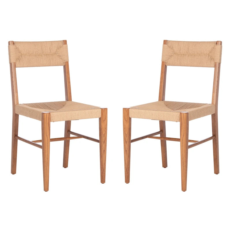 Chaise de salle à manger en rotin naturel/noir, dossier ouvert tissé, lot de 2