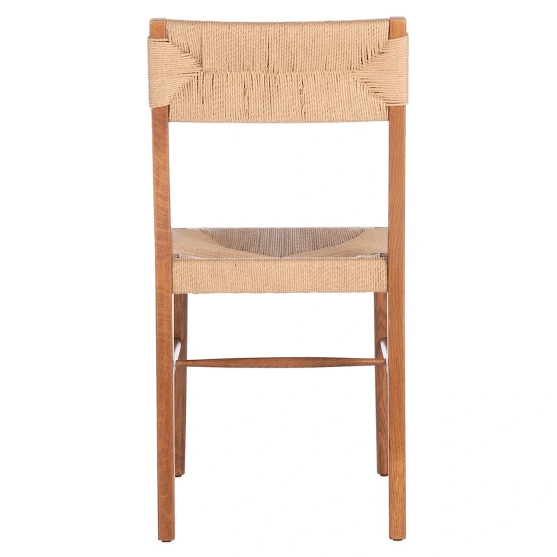 Chaise de salle à manger en rotin naturel/noir, dossier ouvert tissé, lot de 2
