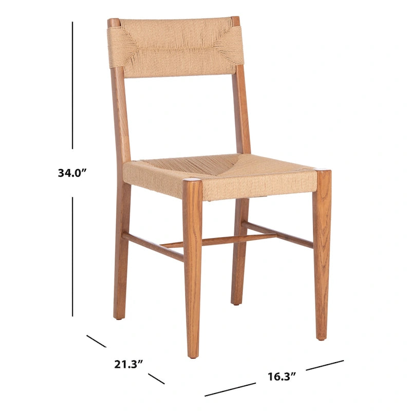 Chaise de salle à manger en rotin naturel/noir, dossier ouvert tissé, lot de 2