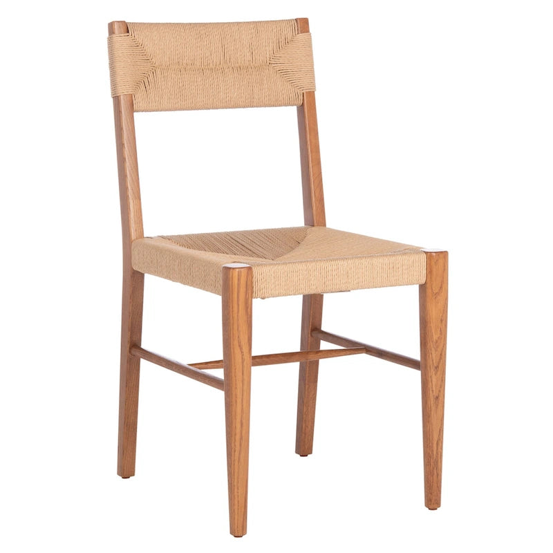 Chaise de salle à manger en rotin naturel/noir, dossier ouvert tissé, lot de 2
