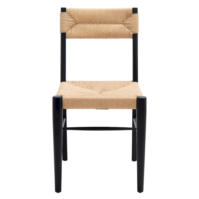 Chaise de salle à manger en rotin naturel/noir, dossier ouvert tissé, lot de 2