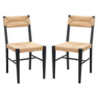 Chaise de salle à manger en rotin naturel/noir, dossier ouvert tissé, lot de 2