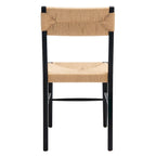Chaise de salle à manger en rotin naturel/noir, dossier ouvert tissé, lot de 2