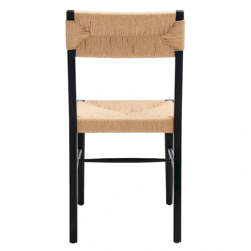 Chaise de salle à manger en rotin naturel/noir, dossier ouvert tissé, lot de 2