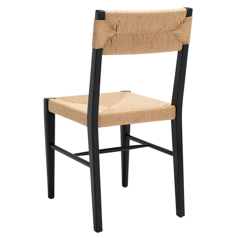 Chaise de salle à manger en rotin naturel/noir, dossier ouvert tissé, lot de 2
