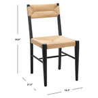 Chaise de salle à manger en rotin naturel/noir, dossier ouvert tissé, lot de 2