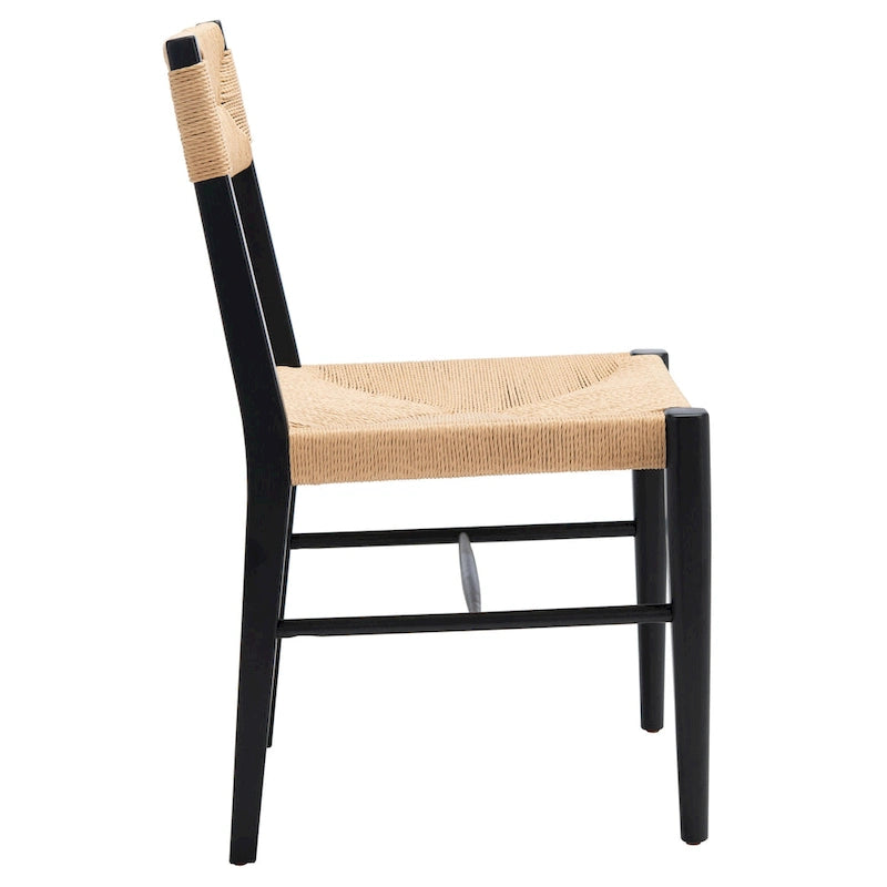 Chaise de salle à manger en rotin naturel/noir, dossier ouvert tissé, lot de 2