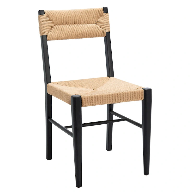 Chaise de salle à manger en rotin naturel/noir, dossier ouvert tissé, lot de 2