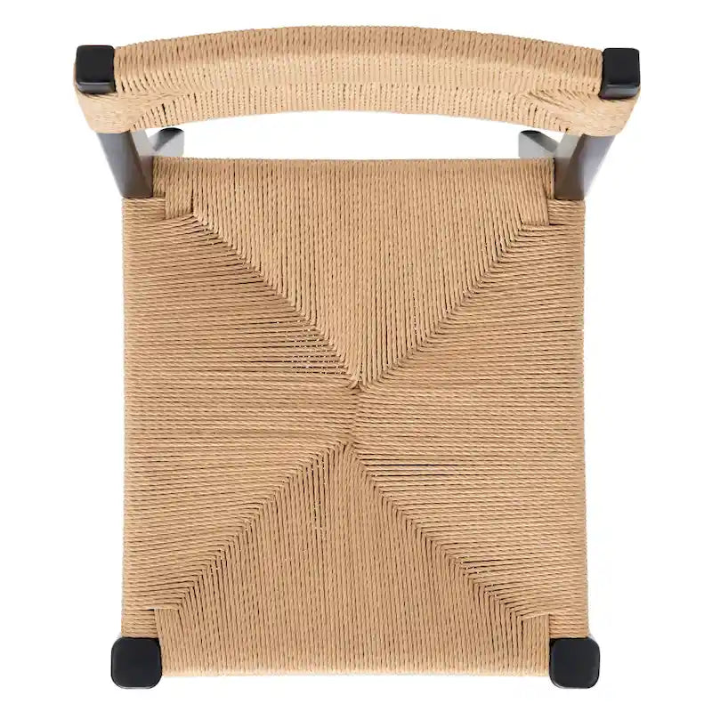 Chaise de salle à manger en rotin naturel/noir, dossier ouvert tissé, lot de 2