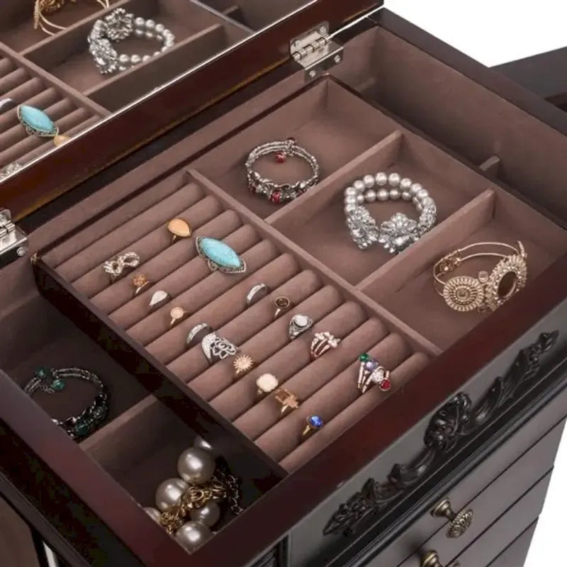 Miroir-armoire à bijoux marron, simple, avec crochets à collier