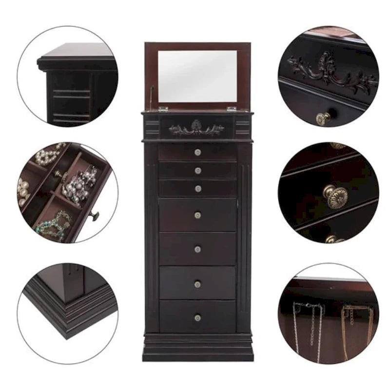 Miroir-armoire à bijoux marron, simple, avec crochets à collier