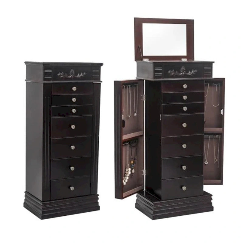 Miroir-armoire à bijoux marron, simple, avec crochets à collier