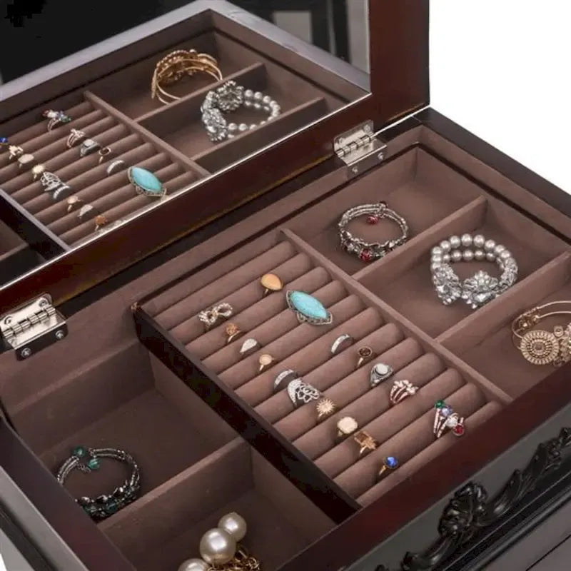 Miroir-armoire à bijoux marron, simple, avec crochets à collier