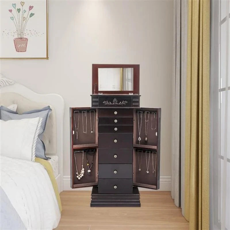 Miroir-armoire à bijoux marron, simple, avec crochets à collier