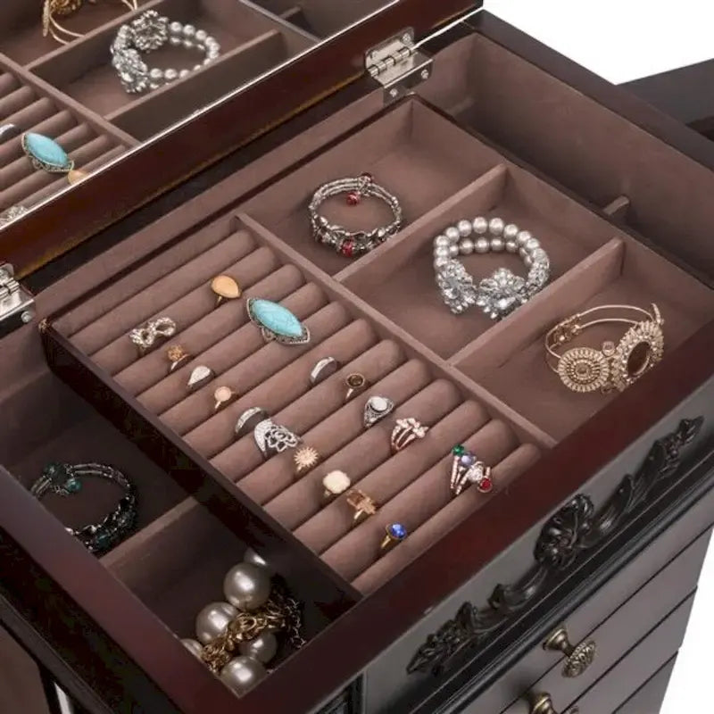 Miroir-armoire à bijoux marron, simple, avec crochets à collier