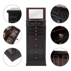 Miroir-armoire à bijoux marron, simple, avec crochets à collier