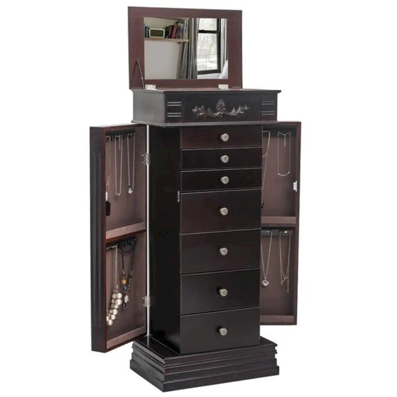 Miroir-armoire à bijoux marron, simple, avec crochets à collier