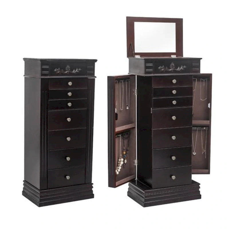 Miroir-armoire à bijoux marron, simple, avec crochets à collier