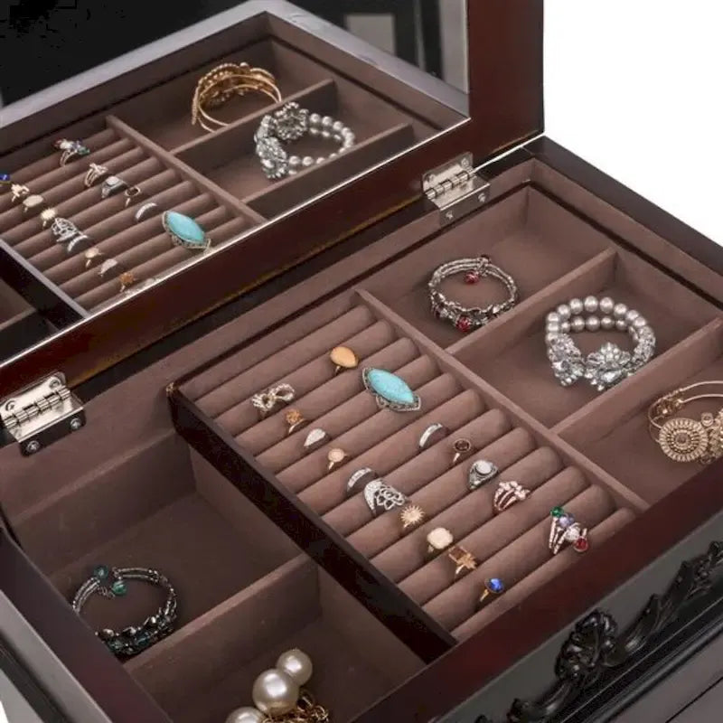 Miroir-armoire à bijoux marron, simple, avec crochets à collier