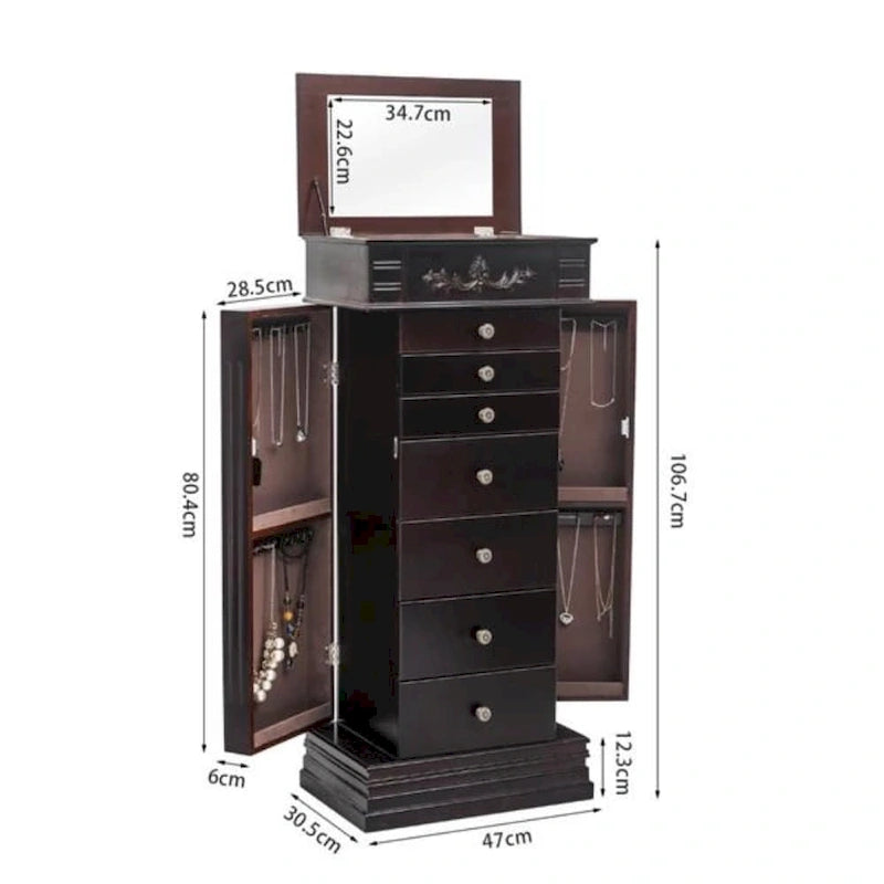 Miroir-armoire à bijoux marron, simple, avec crochets à collier