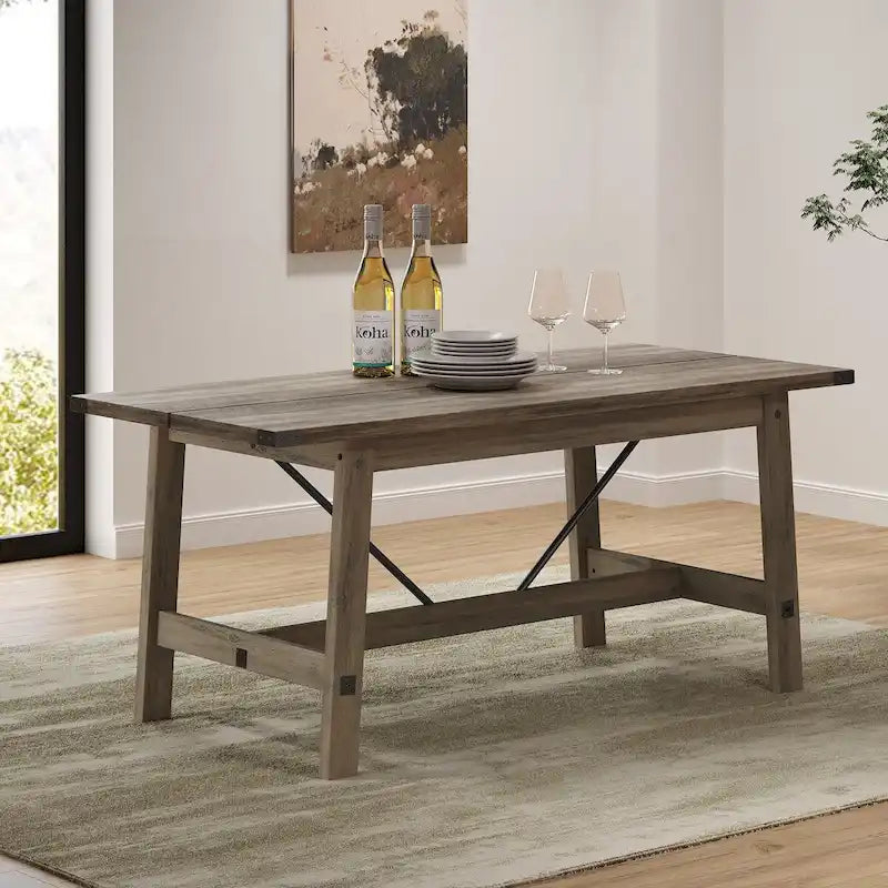 Table de salle à manger grise, rustique et moderne, 4 à 6 places